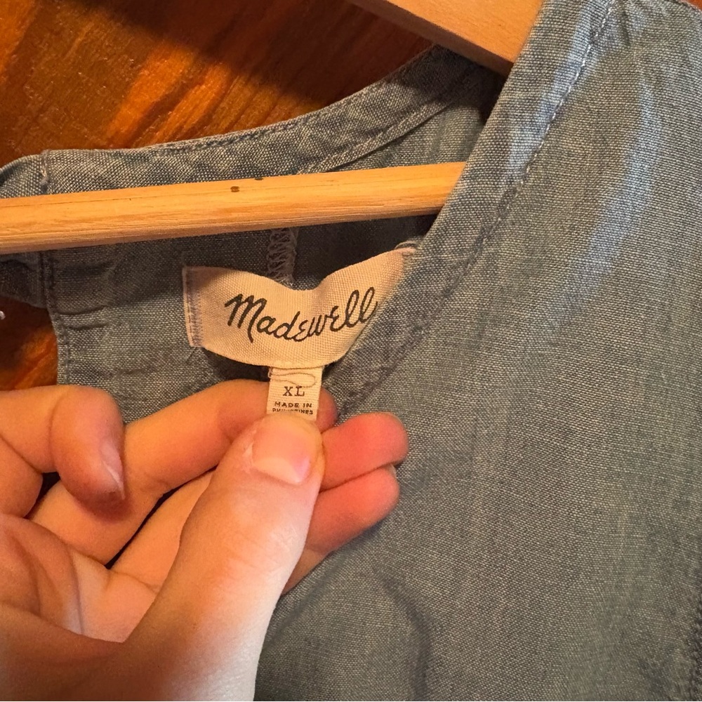 Madewell 100% cotton light Blue Denim mini Dress with ties in back - Picture 3 of 7
